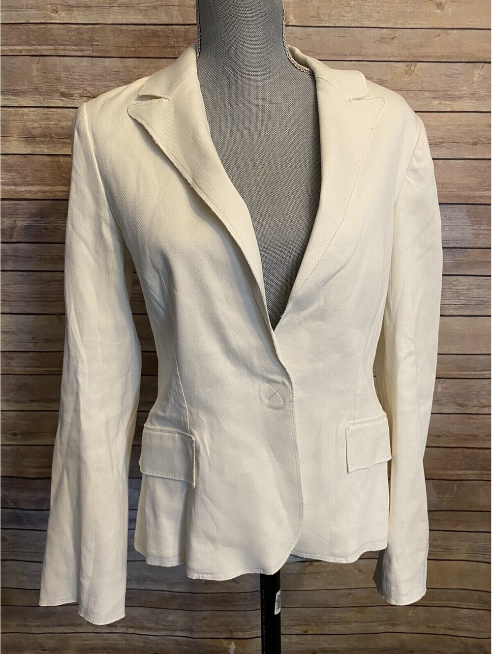 LANVIN Ivory Linen Viscose Cotton Blend Blazer Raw Hem Size 42